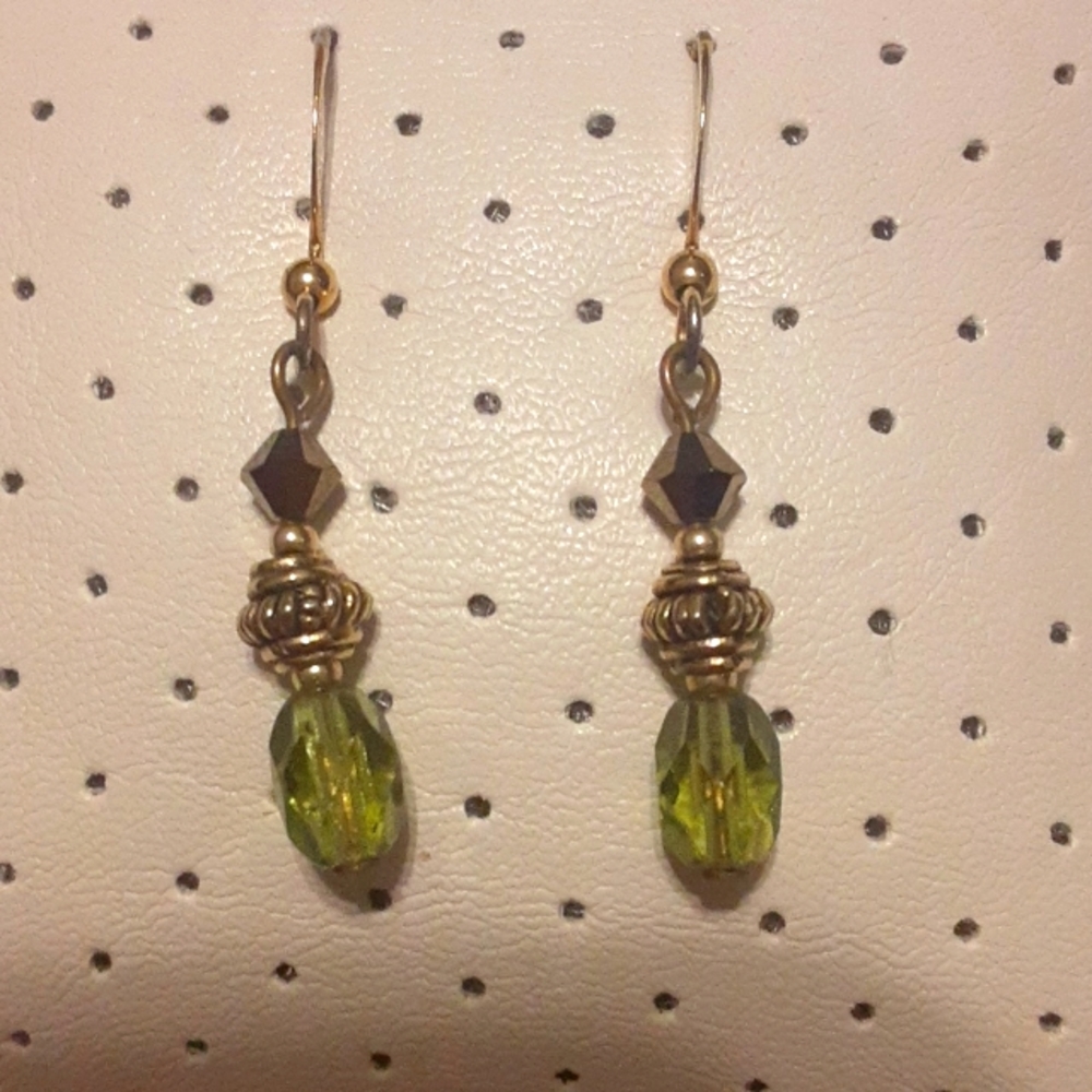 Green and gold earrings